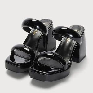 Lulus Black Patent Sandal Heels